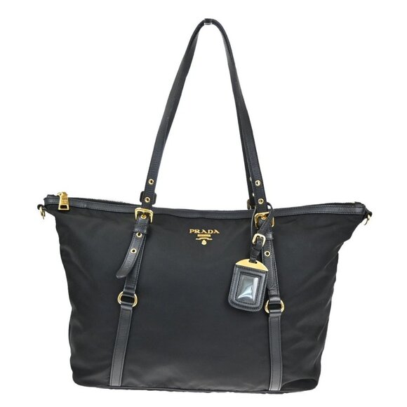 PRADA Logo Tessuto Saffiano Shoulder Bag Nylon Leather Black GHW 76YH434 - Picture 1 of 15